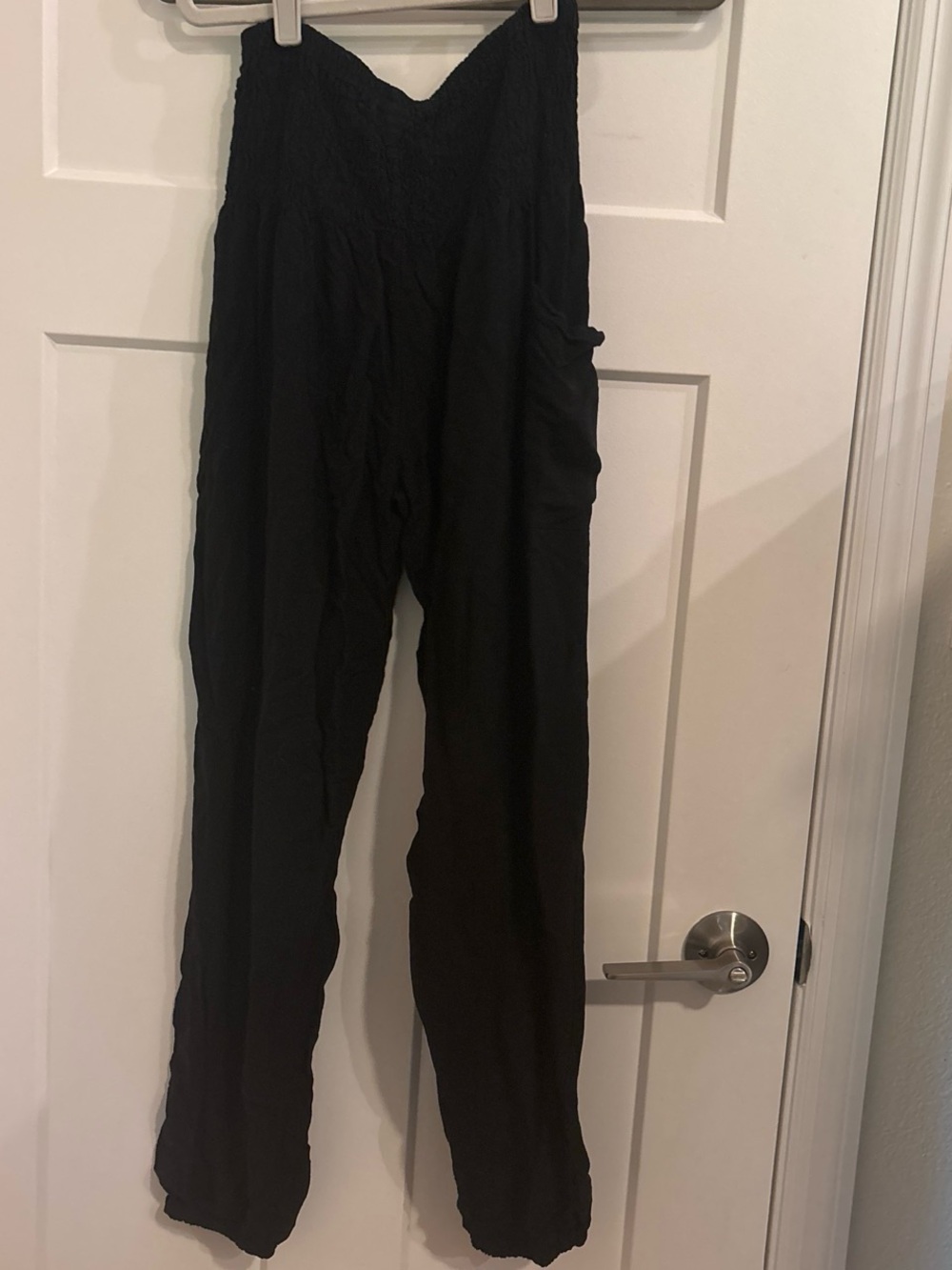 Free People Black Smocked-Waist Wide Leg Jumpsuit
